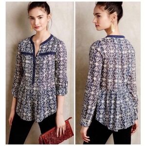 Maeve Anthropologie Abella Pintuck Peasant Top Size 2 Boho Cottagecore Y2K Sheer